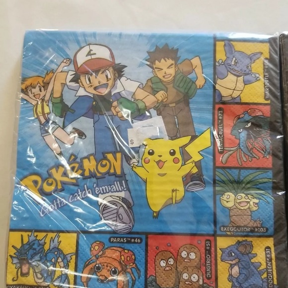 Vintage Pokemon Pikachu Party Napkins DesignWare 16 COUNT. New 3-ply LOT OF 3. - Picture 2 of 6